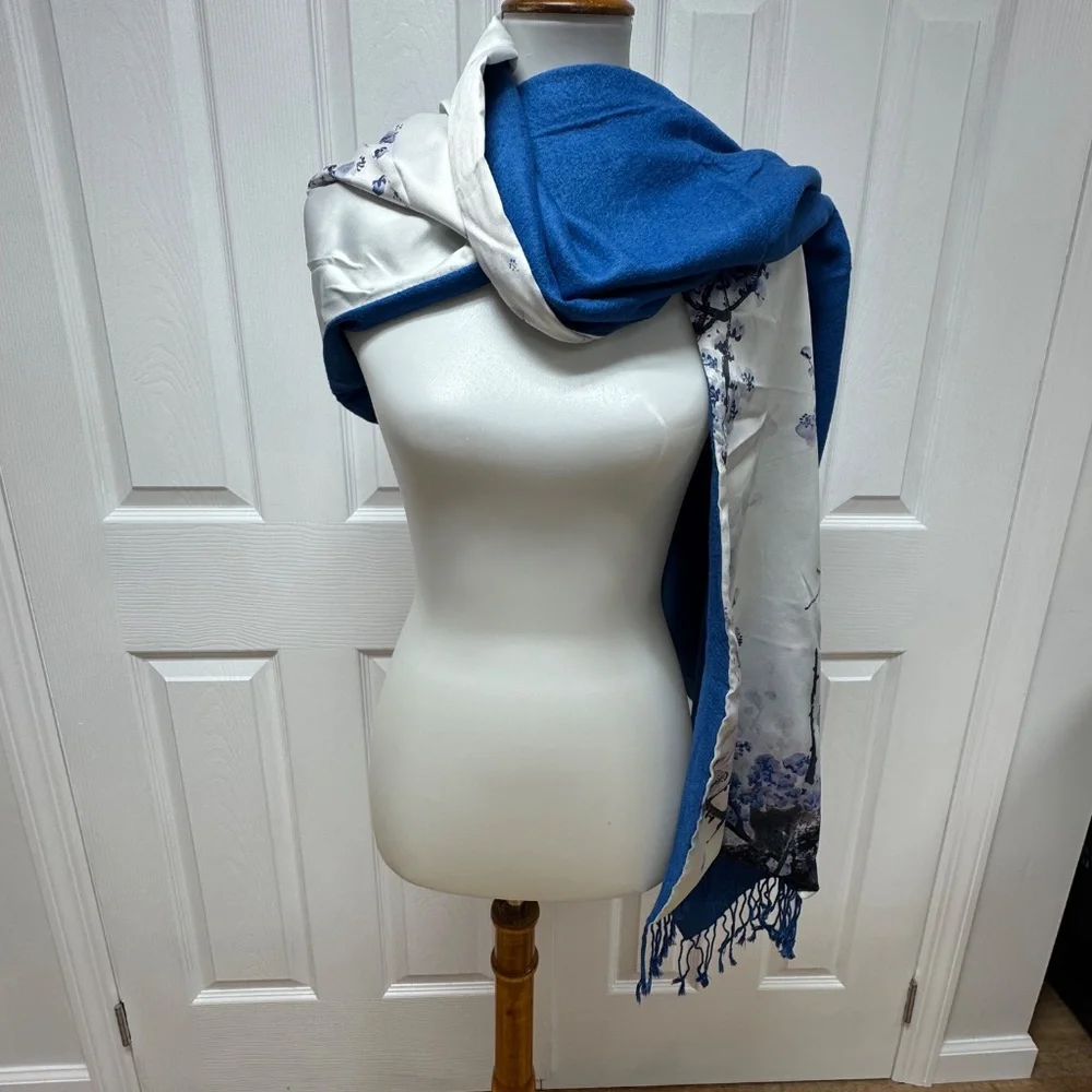 Oriental Floral/Plum Blossom Print With Frindges‎ Edges Scarf - 68